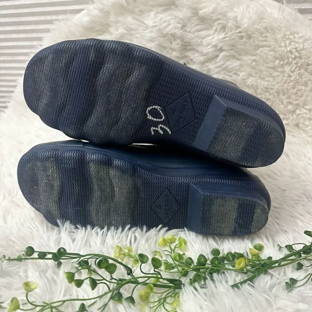 SPERRY Saltwater Wool Plaid Blue Duck Winter Rain‎ Ankle Boots Side Zip sz 8 NEW